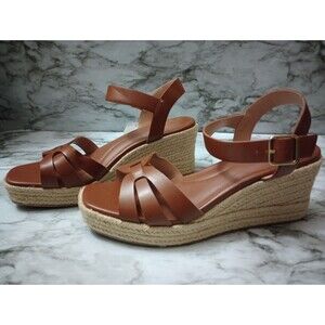 NWT Time and Tru Brown Wedge Espadrille Sandals Size 9